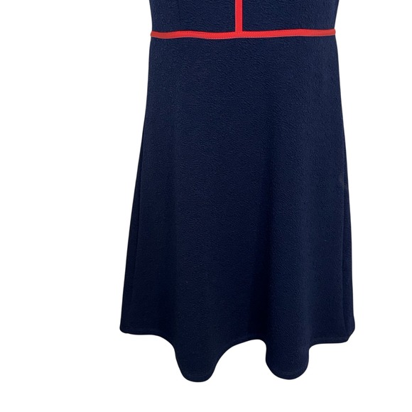 ANTHROPOLOGIE THML Navy Textured Coral Trim Sleeveless Fit Flare Dress NWOT XS - Picture 4 of 7